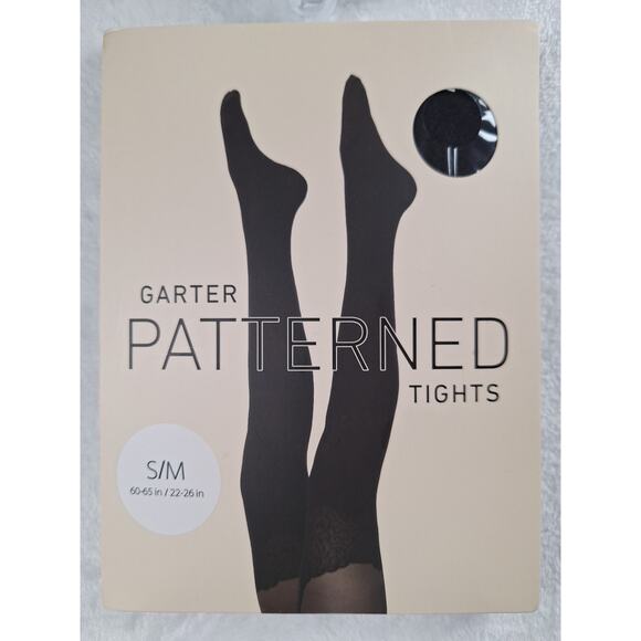 Forever 21 Women's Garter Black Patterned Tights Fall S/M & M/L - Picture 1 of 10